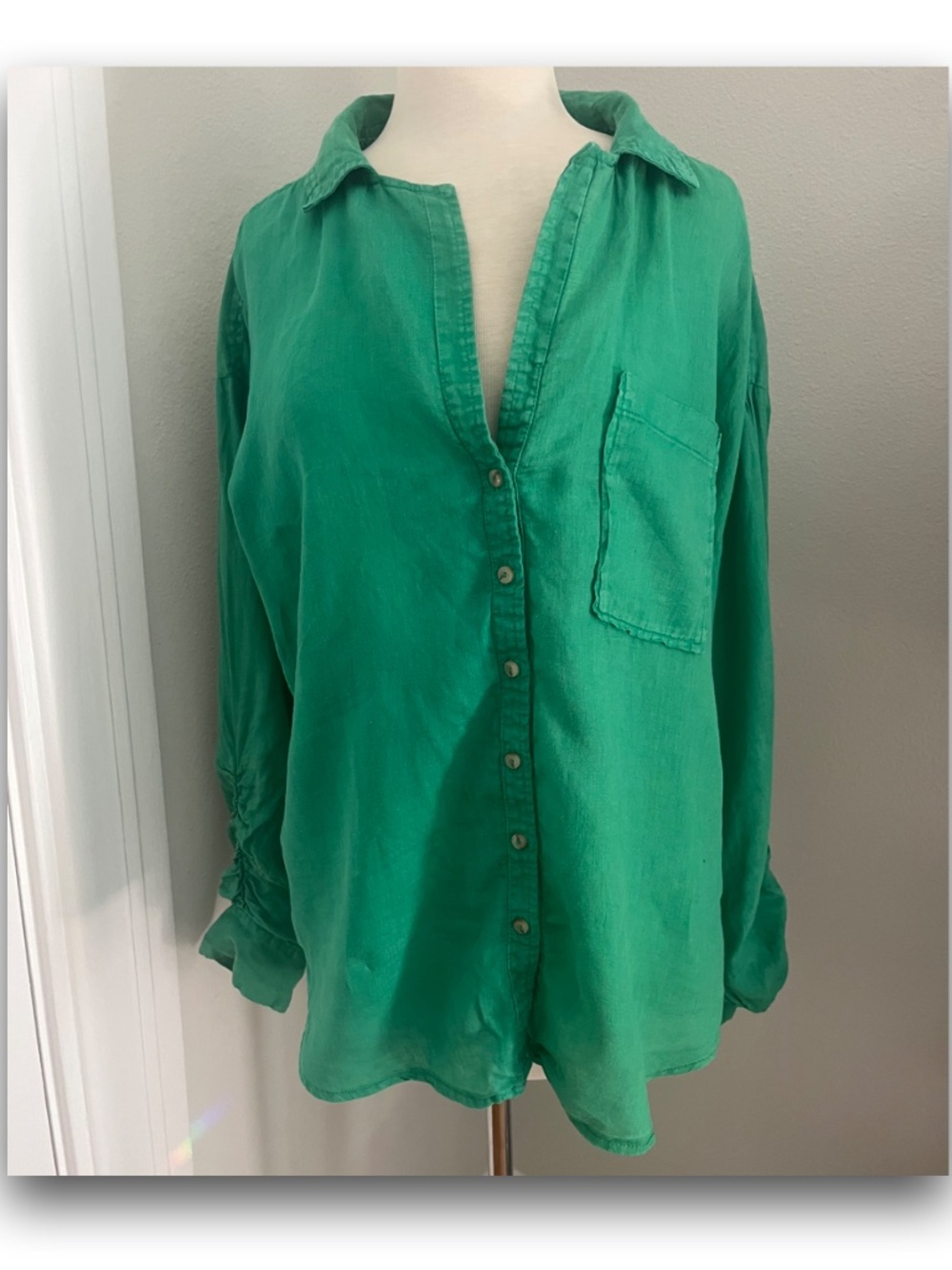 Maeve by Anthropologie Button-Up Green Linen Shirt • Large
